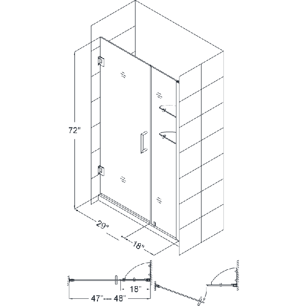 DreamLine SHDR-20477210S Unidoor Frameless 47-48" Shower Door W/ Shelves