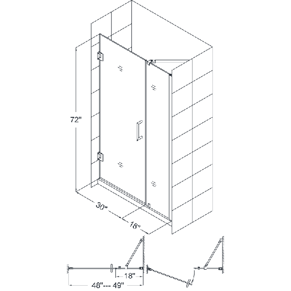 DreamLine SHDR-20487210 Unidoor Frameless 48-49" Adjustable Shower Door
