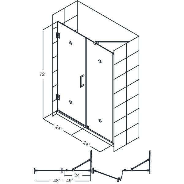 DreamLine SHDR-20487210C Unidoor Frameless 48-49" Adjustable Shower Door
