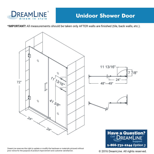 DreamLine SHDR-20487210CS-01 Chrome Frameless 48-49" Shower Door W/ Shelves