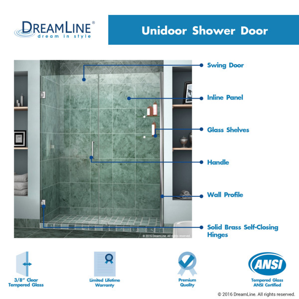 DreamLine SHDR-20487210CS-04 Brushed Nickel 48-49" Shower Door W/ Shelves