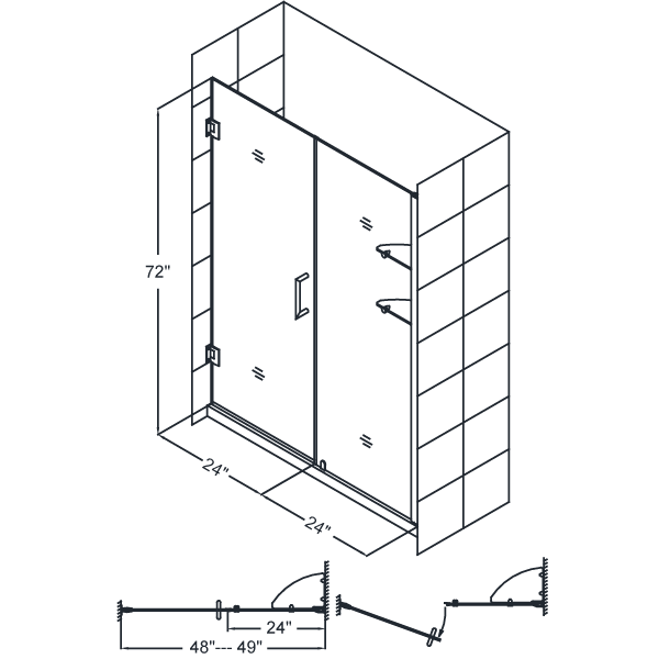 DreamLine SHDR-20487210CS Unidoor Frameless 48-49" Shower Door W/ Shelves