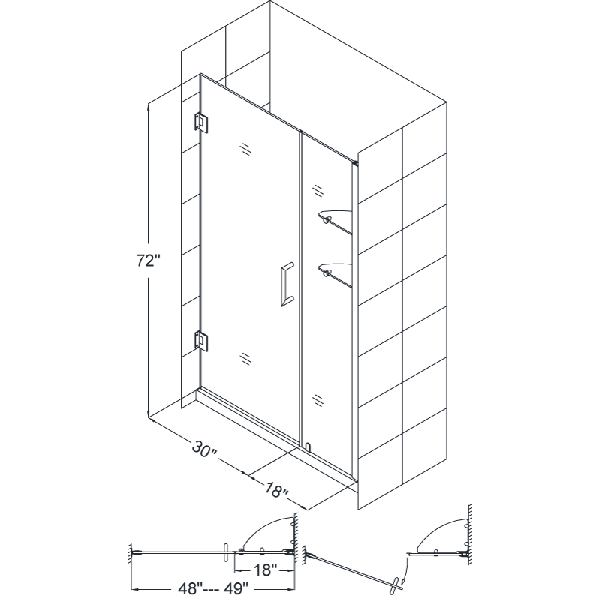 DreamLine SHDR-20487210S Unidoor Frameless 48-49" Shower Door W/ Shelves
