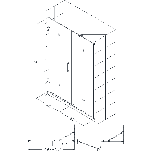 DreamLine SHDR-20497210 Unidoor Frameless 49-50" Adjustable Shower Door