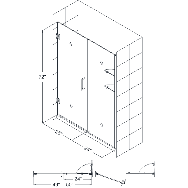 DreamLine SHDR-20497210S Unidoor Frameless 49-50" Shower Door W/ Shelves
