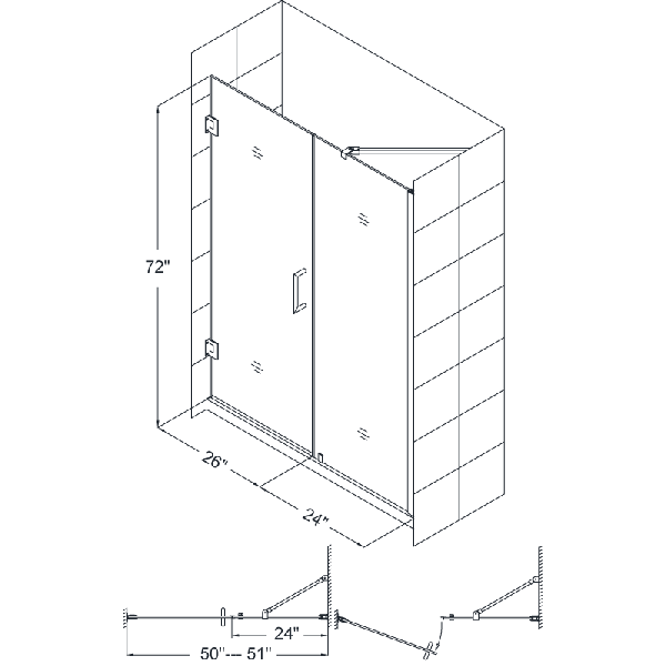 DreamLine SHDR-20507210 Unidoor Frameless 50-51" Adjustable Shower Door