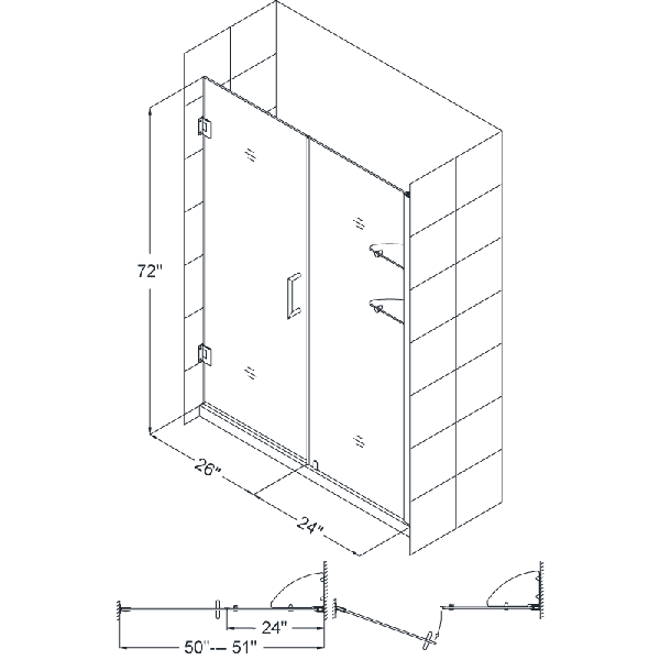 DreamLine SHDR-20507210S Unidoor Frameless 50-51" Shower Door W/ Shelves