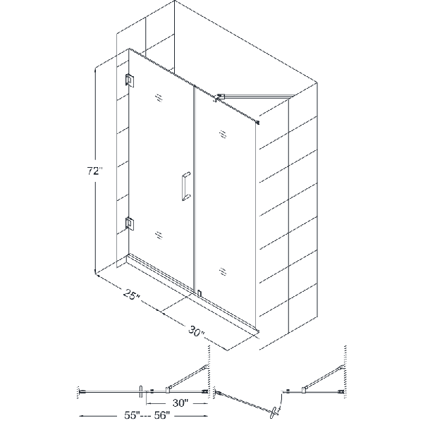 DreamLine SHDR-20557210 Unidoor Frameless 55-56" Adjustable Shower Door