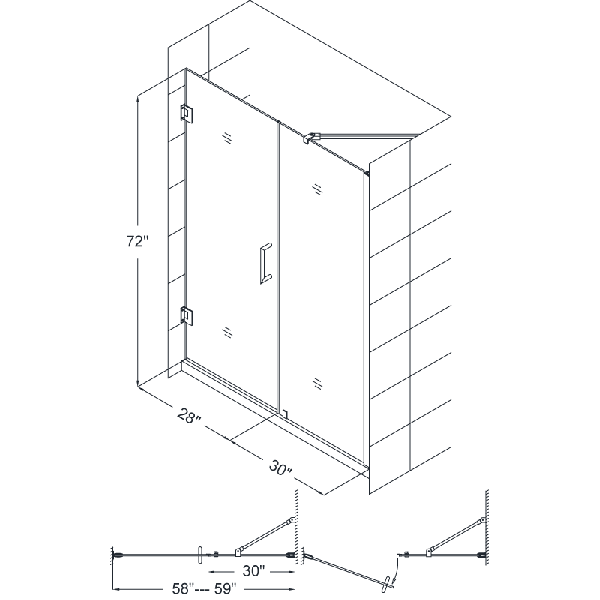 DreamLine SHDR-20587210 Unidoor Frameless 58-59" Adjustable Shower Door