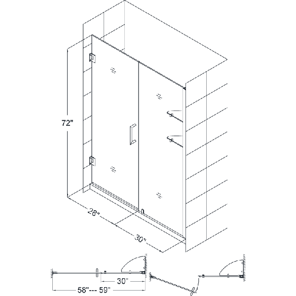 DreamLine SHDR-20587210S Unidoor Frameless 58-59" Shower Door W/ Shelves
