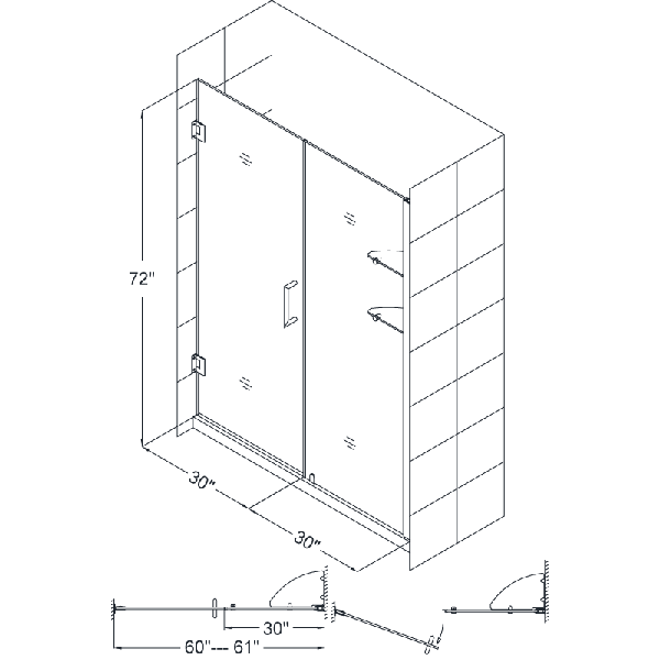 DreamLine SHDR-20607210S Unidoor Frameless 60-61" Shower Door W/ Shelves