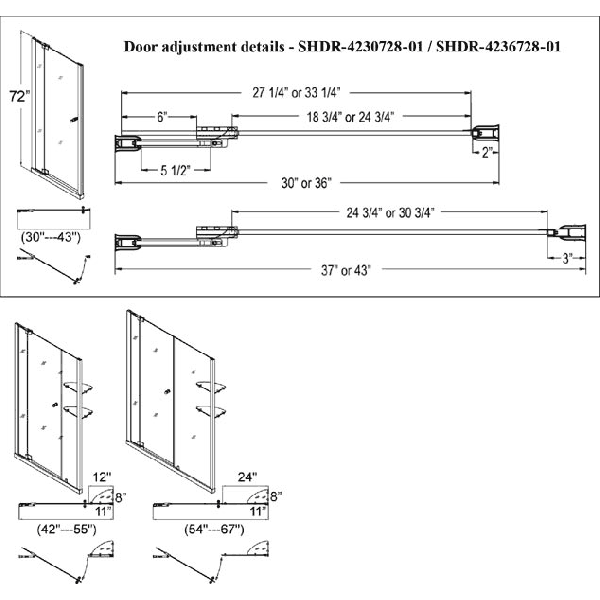 DreamLine SHDR-4236728-01 Allure Adjustable 36-43" Pivot Clear Shower Door