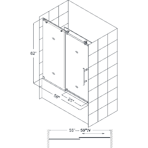 DreamLine SHDR-61606210-07 Brushed Stainless Steel Clear Frameless Tub Door