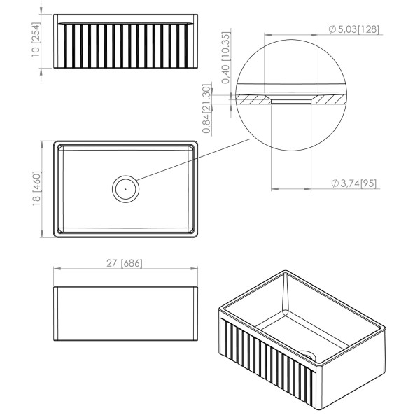 Empire SP27G Sutton Place 27 Inch Fireclay Farmhouse Kitchen Sink in White