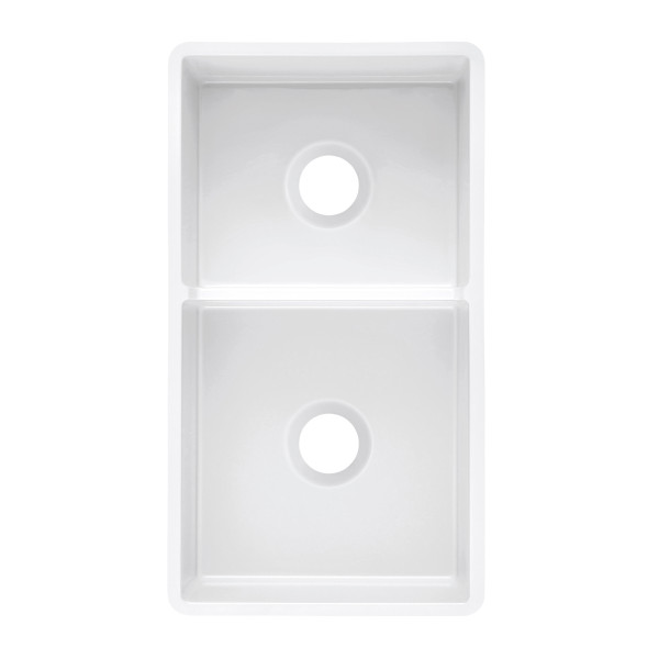 Empire SP33DG 33 x 18 Inch Fluted Edge Front Fireclay Farmhouse Double Bowl Kitchen Sink and Grid