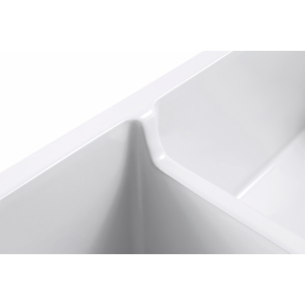 Empire SP33DG 33 x 18 Inch Fluted Edge Front Fireclay Farmhouse Double Bowl Kitchen Sink and Grid