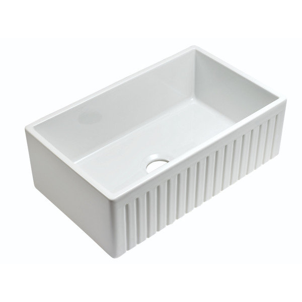 Empire SP33SG 33x18 Fluted Fireclay Farmhouse Single Bowl Kitchen Sink and Grid