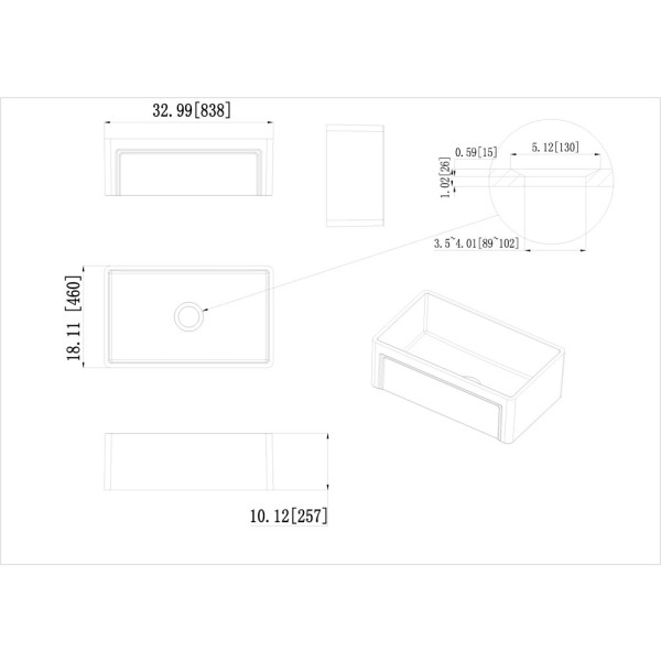 Empire SP33SG 33x18 Fluted Fireclay Farmhouse Single Bowl Kitchen Sink and Grid