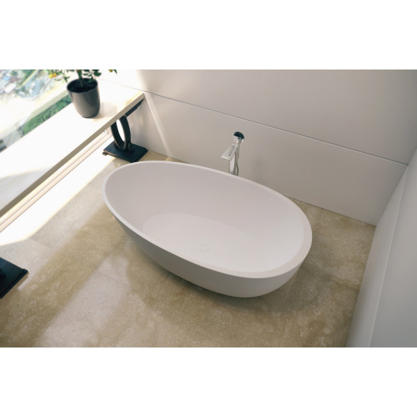 Aquatica Spoon2WM Egg Shaped Free Standing Solid Surface Bathtub In White