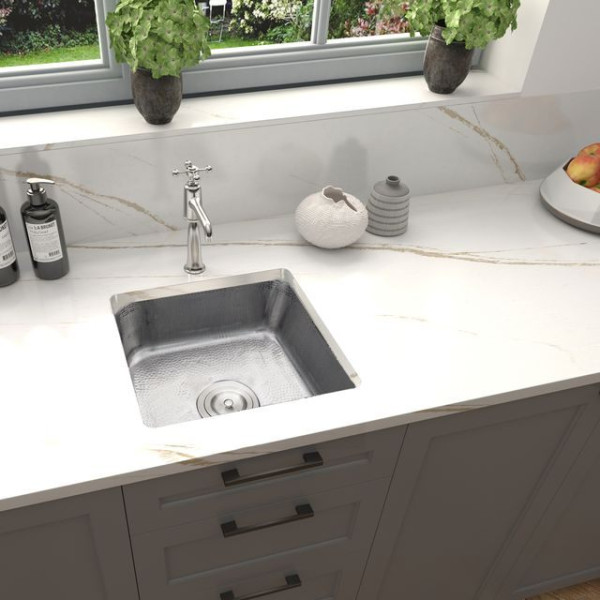 Nantucket Sinks SQRS-7MF 16.5 Inch Square Hammered Satin Matte Finish Stainless 