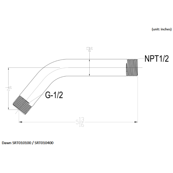 Dawn SRT010 6" Solid Brass Shower arm and flange