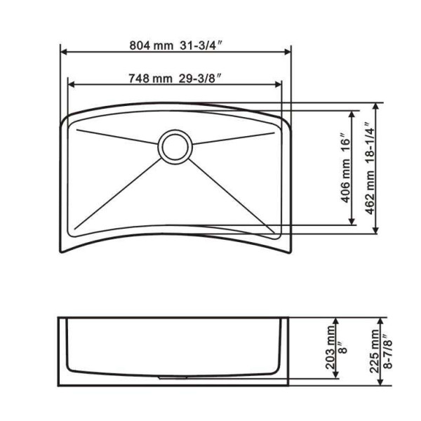 Lenova SS-AP-CV Stainless Steel Sink 16 Gauge Apron Sink 29 3/8 X 16 X 8