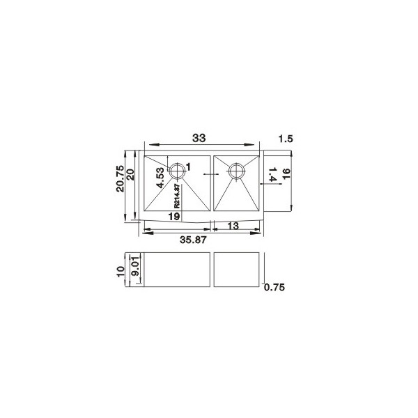 Lenova SS-AP-D36 Stainless Steel Sink 16 Gauge Large Unequal Double Bowl