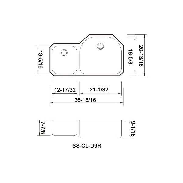Lenova SS-CL-D9R Stainless Steel Sink 18 Gauge Unequal Double Bowl