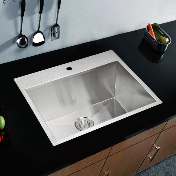 Water Creation SSS-TS-2522A Zero Radius Hand Made Drop In Kitchen Sink