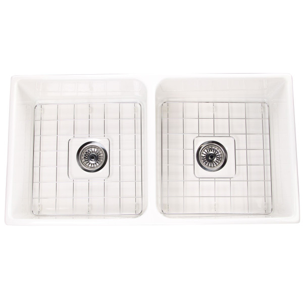 Nantucket T-FCFS36-DBL 36" Double Farmhouse Fireclay Sink + Drains and Grids