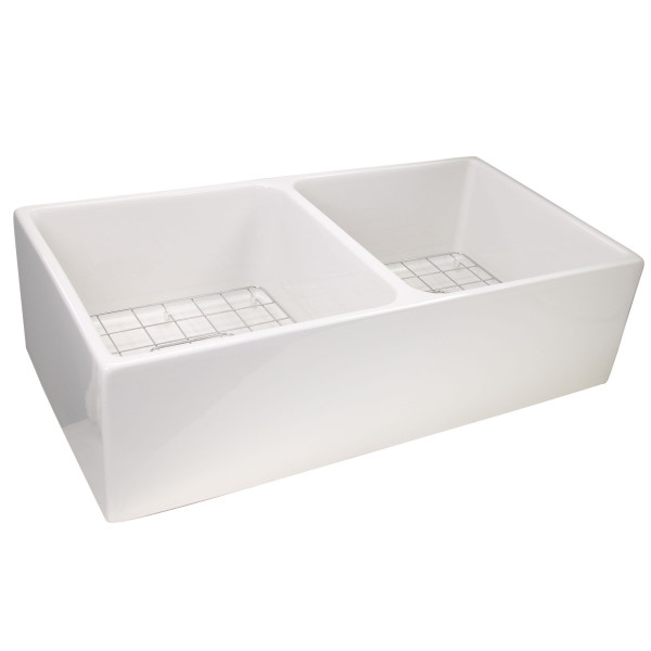 Nantucket T-FCFS36-DBL 36" Double Farmhouse Fireclay Sink + Drains and Grids