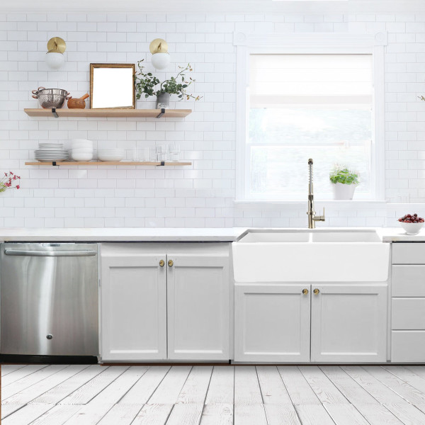 Nantucket T-FCFS36-DBL 36" Double Farmhouse Fireclay Sink + Drains and Grids