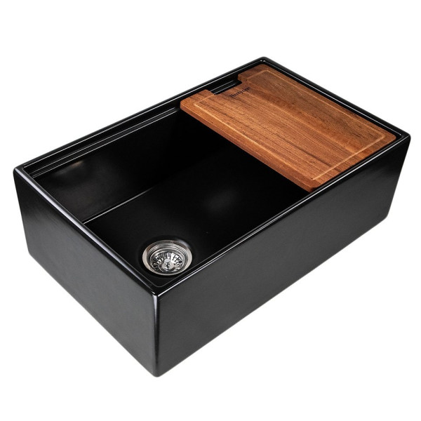 Nantucket T-PS30MB 30" Workstation Fireclay Apron Sink Side Drain - Matte Black