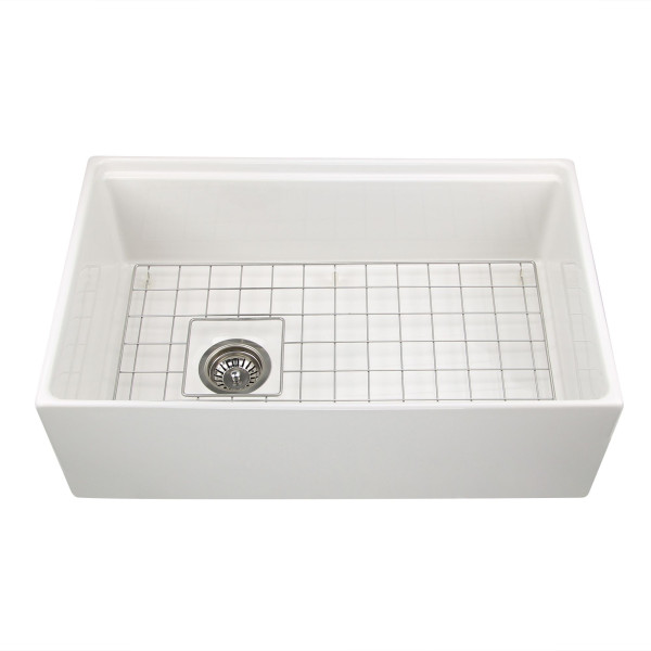Nantucket T-PS30W 30-inch Workstation Fireclay Apron Sink Side Drain - White