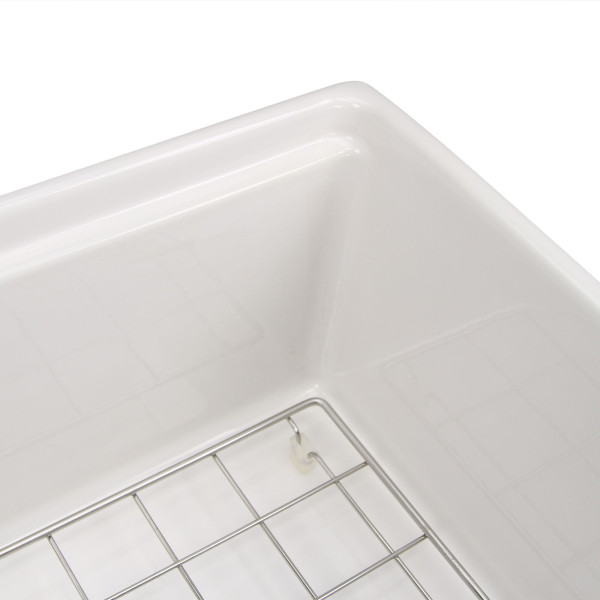 Nantucket T-PS30W 30-inch Workstation Fireclay Apron Sink Side Drain - White