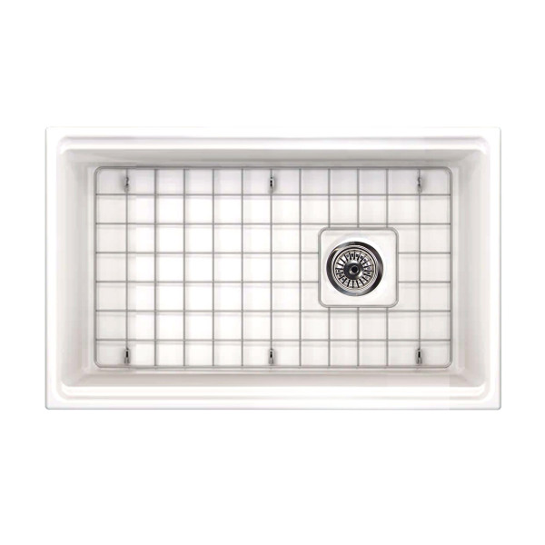 Nantucket T-PS30W 30-inch Workstation Fireclay Apron Sink Side Drain - White