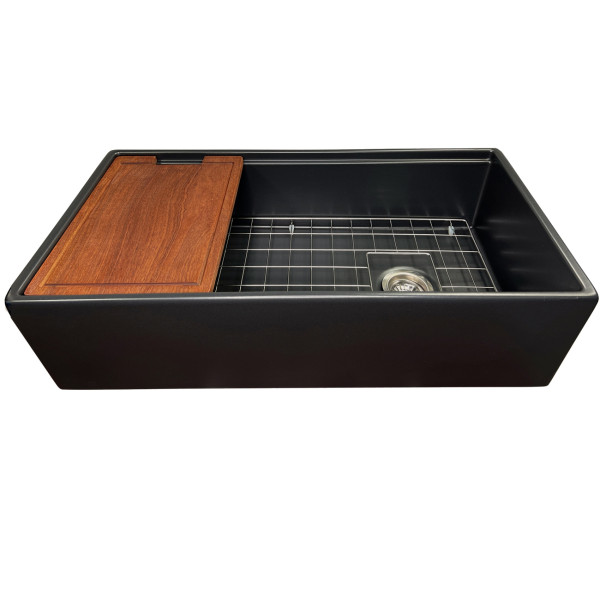 Nantucket Sinks T-PS36MB 36-inch Workstation Fireclay Apron Sink + Accessories