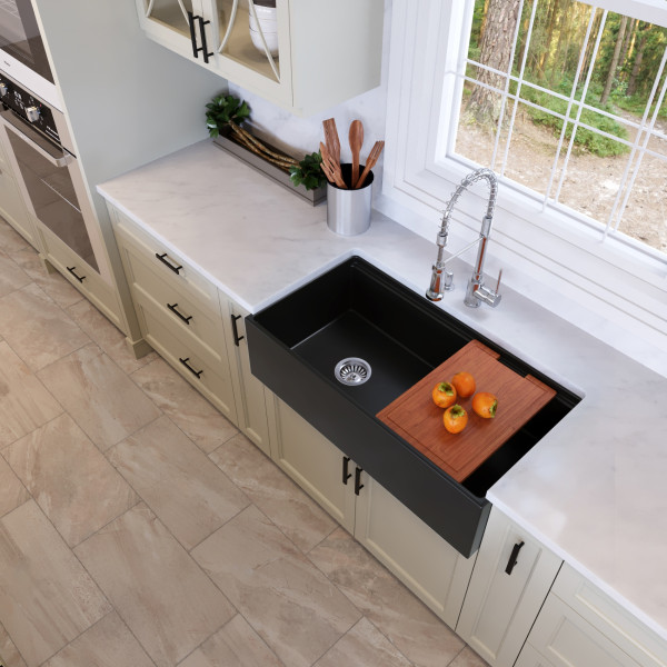 Nantucket Sinks T-PS36MB 36-inch Workstation Fireclay Apron Sink + Accessories