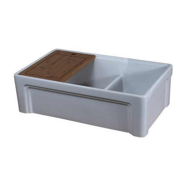 Empire TO33D Tosca Farmhouse Fireclay 33" Double Bowl Kitchen Sink in White