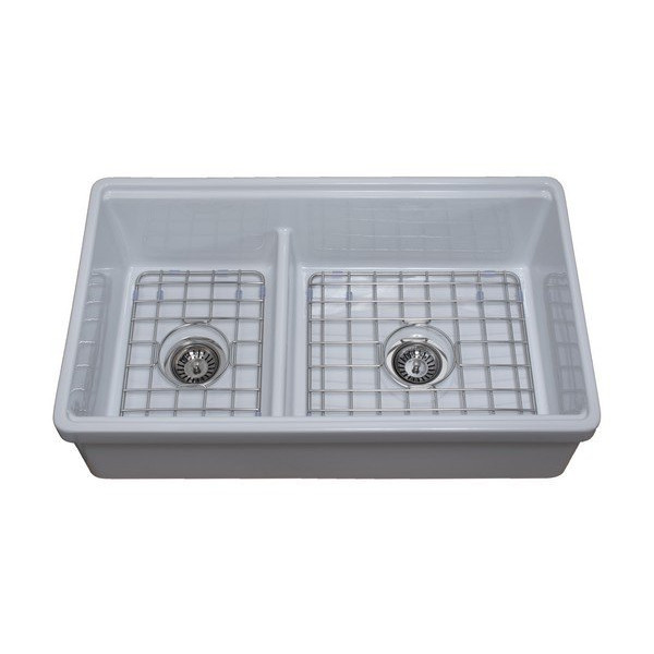 Empire TO33D Tosca Farmhouse Fireclay 33" Double Bowl Kitchen Sink in White
