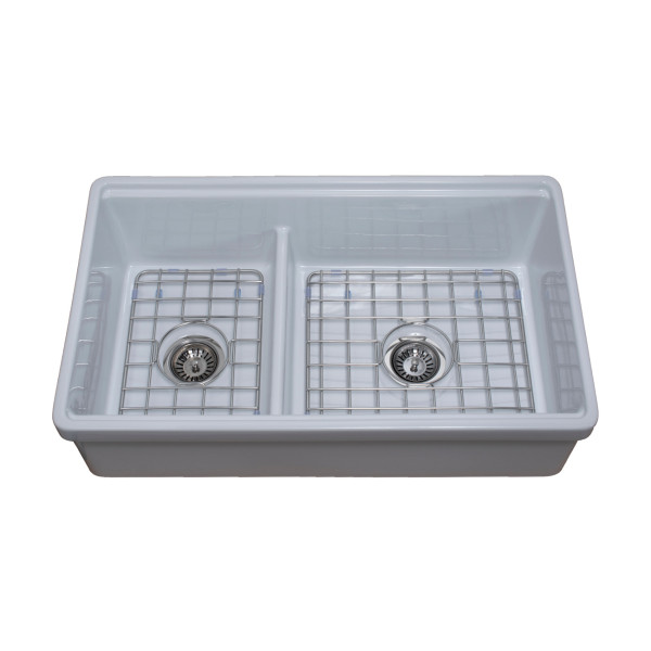 Empire TO33D Tosca Farmhouse Fireclay 33" Double Bowl Kitchen Sink in White