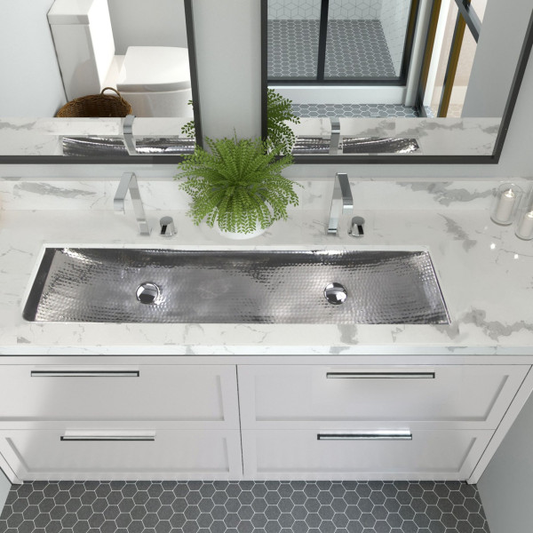 Nantucket TRS48-OF Stainless  Double Trough Undermount Bathroom Sink + Overflow