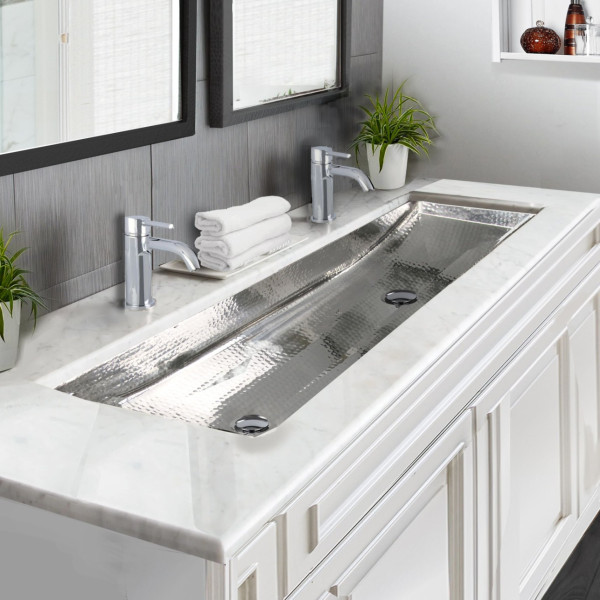 Nantucket TRS48-OF Stainless  Double Trough Undermount Bathroom Sink + Overflow