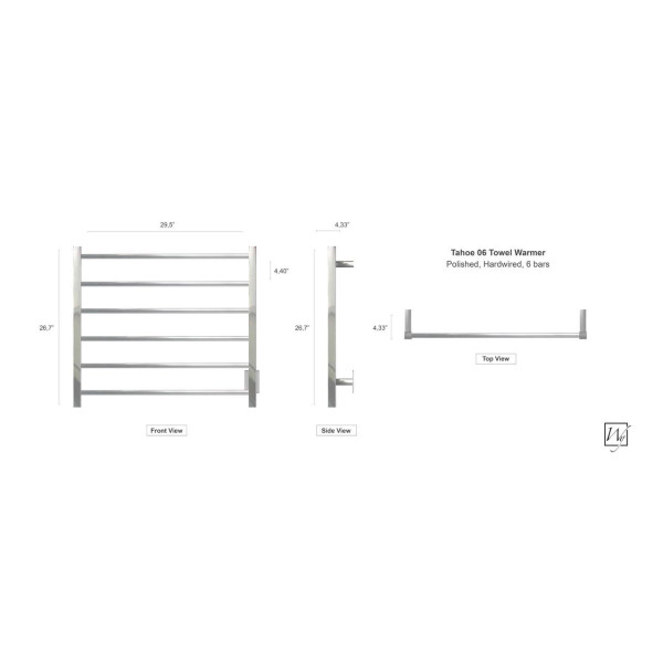 WarmlyYours TWS2-TAH06PH Tahoe Polished Hardwired 6 Bars Towel Warmer