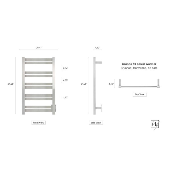 WarmlyYours TWS6-GRD10BH Grande Brushed Hardwired 10 Bars Towel Warmer