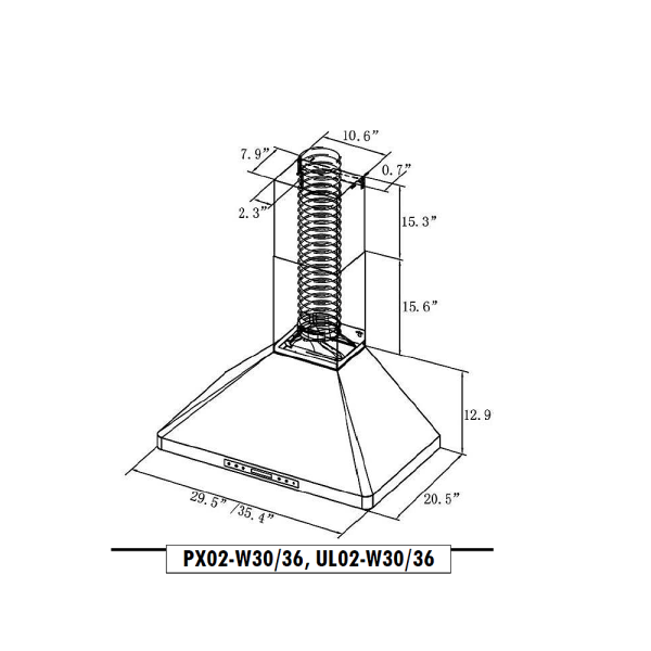 XtremeAir UL02-W30 30" 3 Speed Mechanical Controls Wall Mount Range Hood