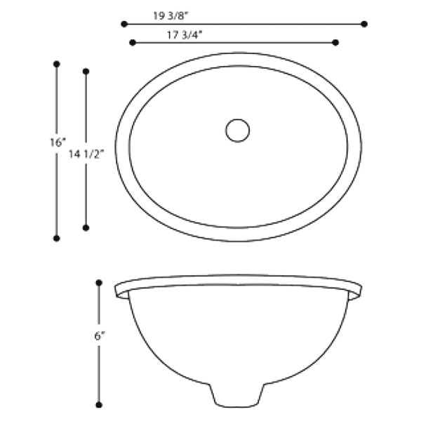 Nantucket UM-17x14-K 19 1/2" Oval Ceramic Undermount Bathroom Porcelain Sin