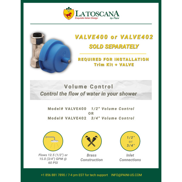 Latoscana USCR400 Water Harmony Volume Control Valve And Trim In Chrome