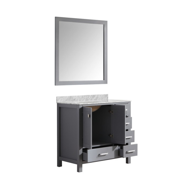 ANZZI V-CHG013-36 Chateau Vanity In Gray With Marble Top, Basin, and Mirror