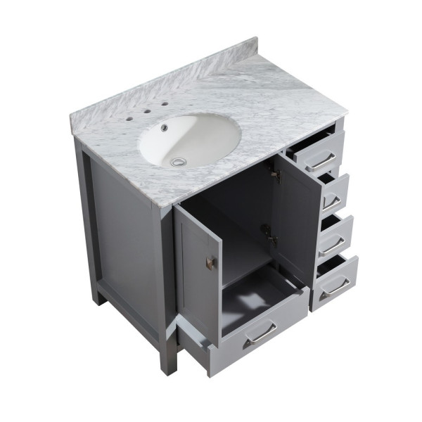 ANZZI V-CHG013-36 Chateau Vanity In Gray With Marble Top, Basin, and Mirror